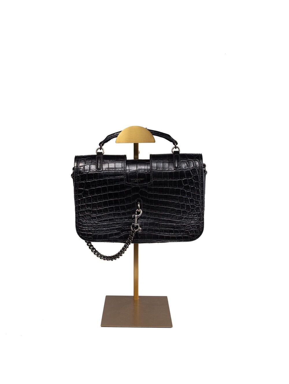 YSL Saint Laurent croc embossed black chain bag